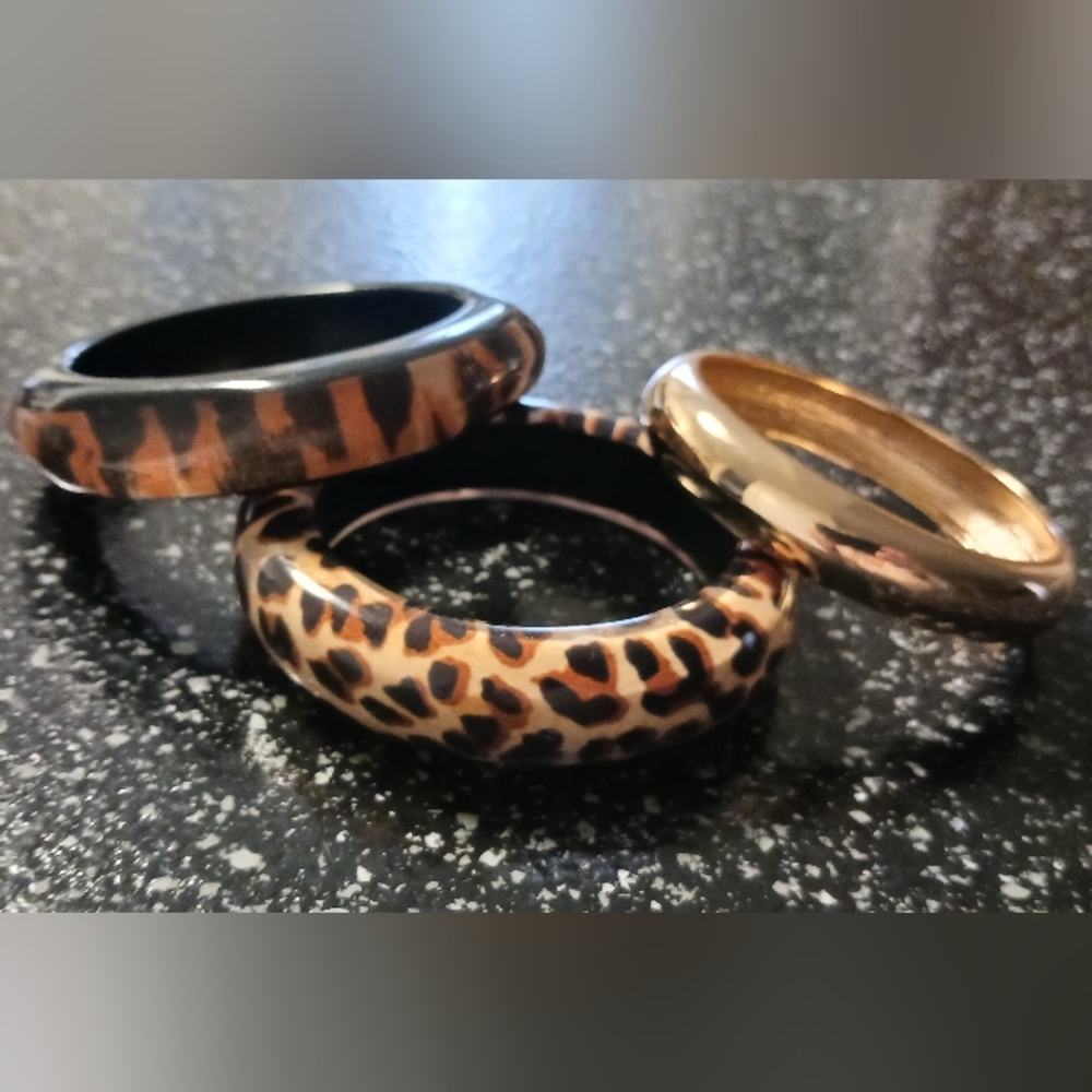 Animal Print/Goldtone Bangle Bracelet Stack, 3" Diameter